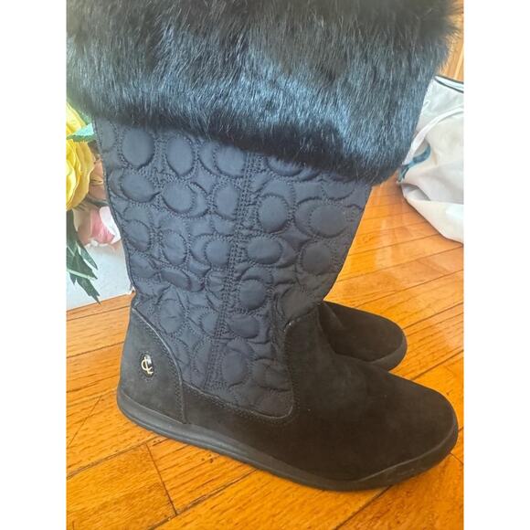 COACH Women's Black seude quilted C rabbit fur Talen Winter Boots 7M (bo1400 - Picture 4 of 9